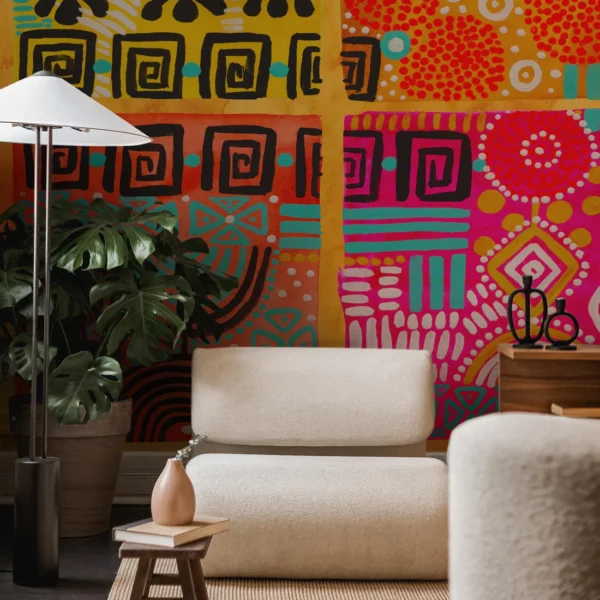 Bold-abstract-african-style-wall-mural-in-neutral-living-room-interior_1100x Designer Pattern Wallpaper (Textured Canvas Walls)